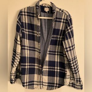 J Crew Flannel Reimagined Men's Large Blue Plaid Cotton Button Shirt Slim Fit